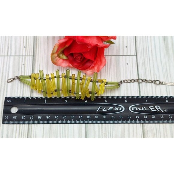 Coccinelle Silver Tone & Green Plastic Modern Art to Wear Bracelet 8" - Picture 11 of 11